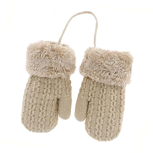 VALICLUD Kids Winter Warm Gloves Double Layer Knitted Plush Hanging Gloves (1-4 Years Old) Snowproof for Boys and Girls