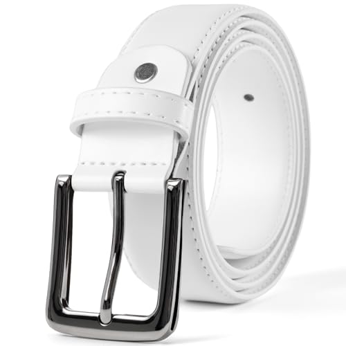 Image of maikun Mens Black Leather Belt, Casual Dress Belts For Men, Classic Design Pin Buckle