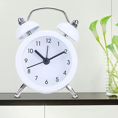 Image of Vintage Inspired Mini Table Alarm Clock, Old Retro Style Digital Alarm Clock, Small Table Clock for Home, Kitchen, Office and Decor (White)