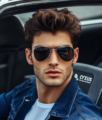 Image of Cyxus Aviator Sunglasses for Men Polarized UV400 Protection 1489 | Anti Glare,Davos Style,Military Pilot Sunglasses,Ideal for Driving Hiking Travel Outdoor Activities