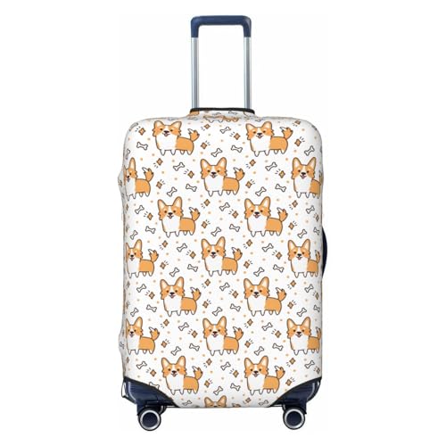 Corgi With Hearts Print Luggage Cover For Suitcase,Washable Elastic Travel Suitcase Protector With Zipper Closure And Bottom Buckle – Fits 18-32