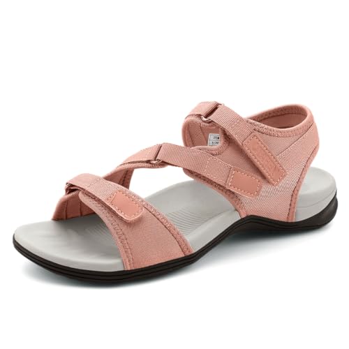 Image of UBFEN Womens Hiking Water Sport Sandals with Arch Support | 3 Adjustable Straps, Cushioned Footbed, Non-Slip, Comfortable Walking for Athletic Outdoor Summer Beach