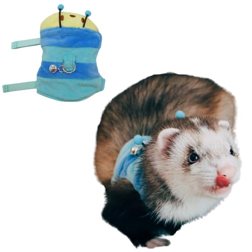 Image of Ferret Harness and Leash Set - Small Animal Soft Fleece Vest with Safe Bell Halloween Outfit Adjustable Traction Rope Outdoor Walking Training Leash for Ferret Rat Bearded Dragon Kitten (Blue)
