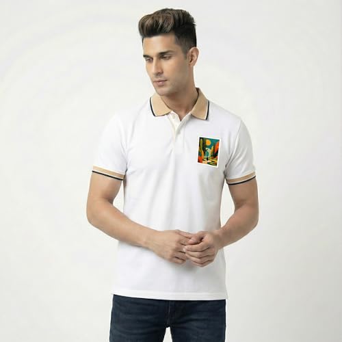 Image of Men's Regular Fit Solid Half Sleeve Casual Tipping Collar Polo T-Shirt