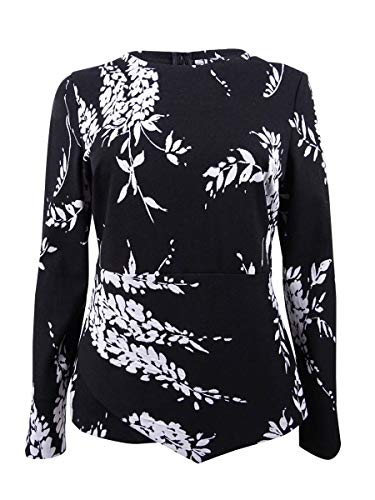 Calvin Klein Womens Crossover-Hem Long Sleeve Blouse Black L