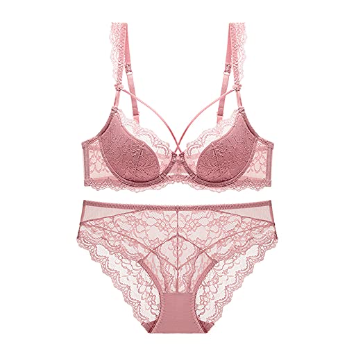 Soutien-gorge et culotte rose clair 80C sous-vêtement dentelle florale femme WENJUN