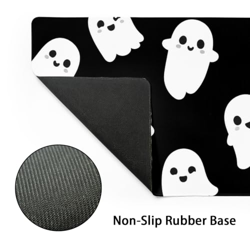 Image of Halloween Cute Ghost Mouse Pad Kawaii Cartoon Spooky Funny Spirit Extended Desk Mat Non-Slip Rubber Base Stitched Edge Large XL Black White Mousepad for Desk Gaming Laptop Desktop,31.5x11.8 Inch