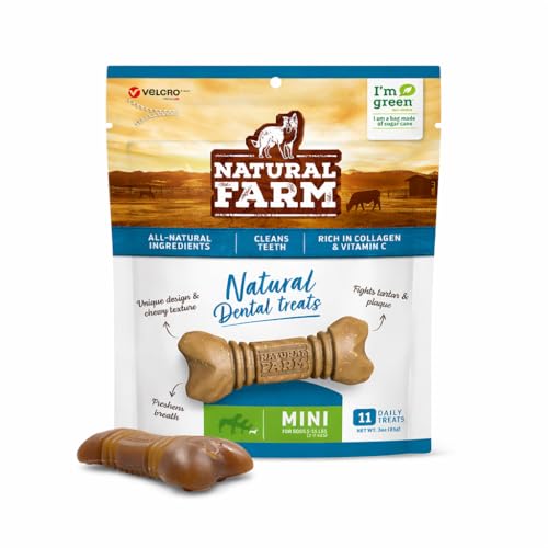 Natural Farm Petiscos Dentais para Cães, Receita de Osso de Carne e Porco, Ingredientes Naturais, Não-Transgênicos, Rico em Proteína Bruta, Cálcio e Vitamina D3