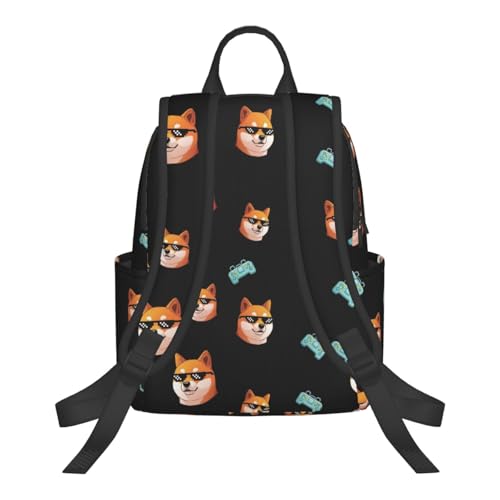 College Backpack, Travel, or Work Bookbag, Spacious and Versatile for Daily Use, Funny Shiba Inu Thug Dog Life Sunglasses Daypack Rucksack3