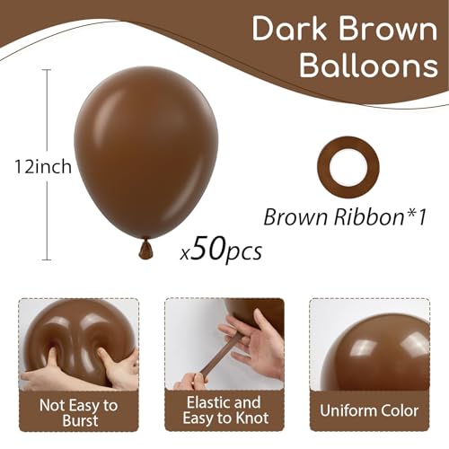 Image of Dark Brown Balloons 12 inch, Brown Latex 50pcs Party Balloons | Coffee, Birthday, Baby Shower, Wedding, Anniversary Party Decorations