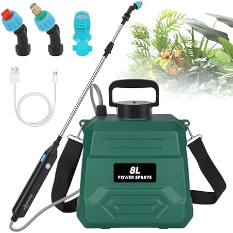 BlumWay Battery Powered Sprayer 2 Gallon,Powerful Electric Sprayer with 3 Mist Nozzles, Retractable Wand, Garden Water Sprayer with Adjustable Shoulder Strap for Lawn,Gardening (Green) Cover