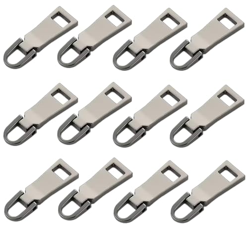 12 Pcs Zipper Pull Replacement, Metal Zipper Puller Zip Slider Replacement Extender Sewing Supplies for Suitcase Luggage Backpack Jacket Boots, Black