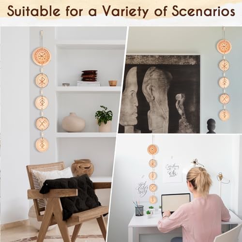 Rune Chain - Prosperity, Good Luck, Love, Protection, Home Protection Bindrune Hanger, Decoration Norse Pagan Bind Runes, Rustic Norse Viking Circular Bind Rune Protection Wood Hanging Decor - Image 2