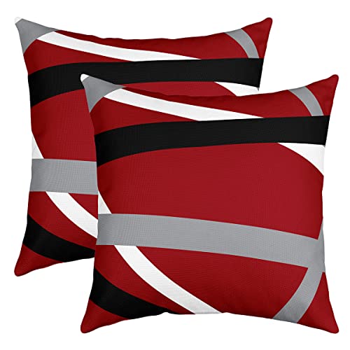 Loussiesd Set of 2 Modern Art Throw Pillow Covers Strip Lines Cushion Case for Home Living Room Decor Reversible Geometric Abstract Luxury Red White Grey Decorative Throw Cushion Case 24x24 Inch