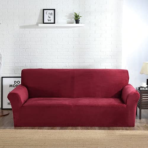 Funda de sofá de terciopelo burdeos de alta densidad para sala de estar 2