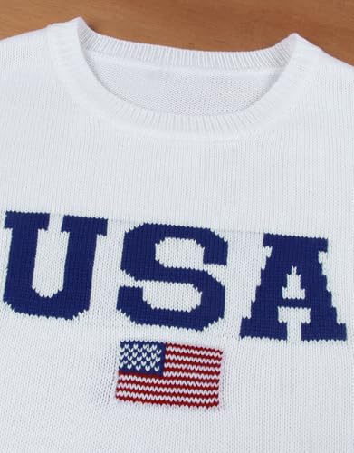 Image of Womens American Flag Sweater Crew Neck Casual Pullover Sweater