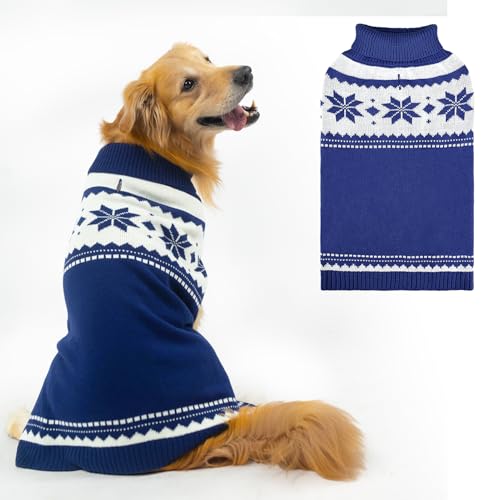 Image of Mihachi Dog Sweater - Winter Coat Apparel Clothes with Colorful Stripes for Cold Weather, Navy Blue L