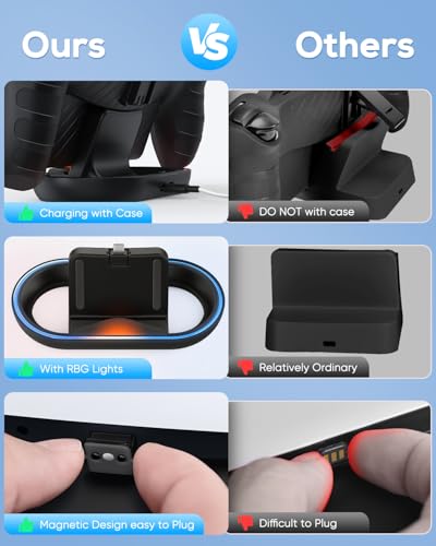 Estação de carregamento para PlayStation Portal, compatível com capas, base de carregamento com suporte de carregador de luz RBG e cabo USB tipo C, porta magnética tipo C para PS5 Ps Portal - Imagem 4