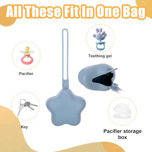 Image of 2 Pack Pacifier Holder Case, BPA-Free Silicone Portable Pacifier Case Holder Pouch for Baby Boys & Girls, Travel Storage Container for Newborn, Diaper & Strollers, Star