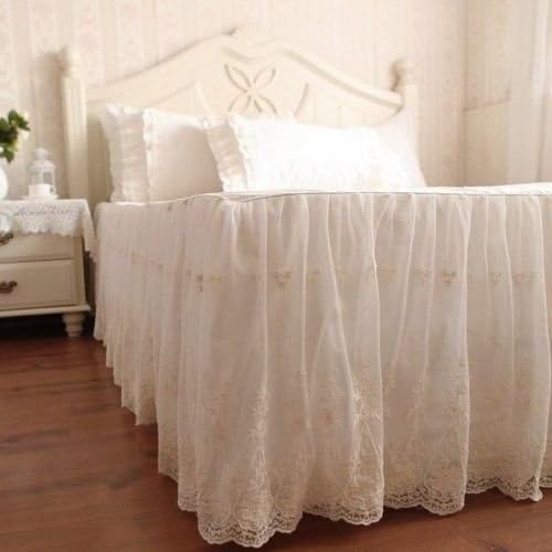 Swanleke Luxury and Elegant Romantic Ivory Two Layers Lace Cotton Bed Skirt 1301 (Twin)