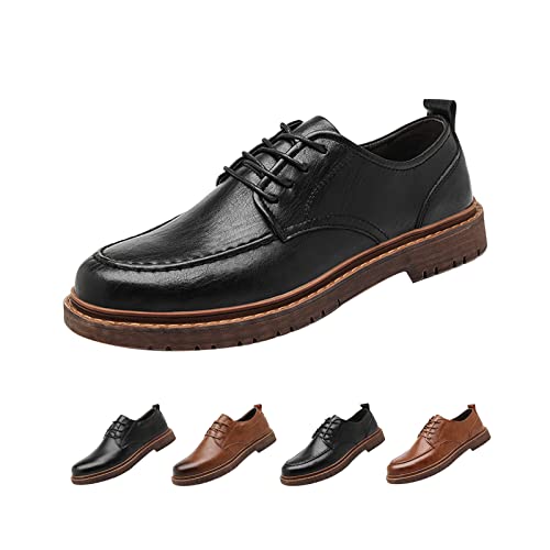 Men's Leather Oxford Dress Shoes,Vintage Modern Classic Luxury Lace-up Stacked Heel Business Work Formal Casual Shoes