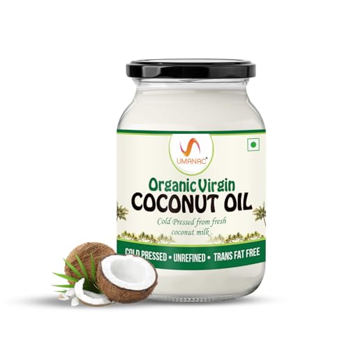 Image of Umanac Organic Virgin Coconut Oil- 500 Ml | Cold Pressed Method | 100% Organic | Unrefined | Fresh Coconut Milk | Natural Cooking Oil | Cococnut Oil For Hair & Skin