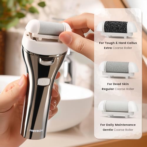 Image of Electric Foot Callus Remover, Rechargeable Portable Electronic Foot File Pedicure Kits, 3 Roller Heads, 3 Speed, Battery Display for Remove Cracked Heels Calluses and Dead Skin