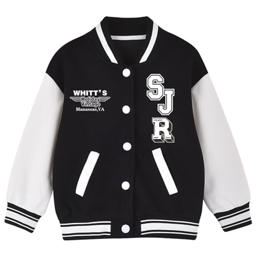 Chaqueta de Béisbol Infantil Abrigo Cálido Ligero Cómodo para Niños con Cremallera Diseño Casual (Black, 6-7 Years)