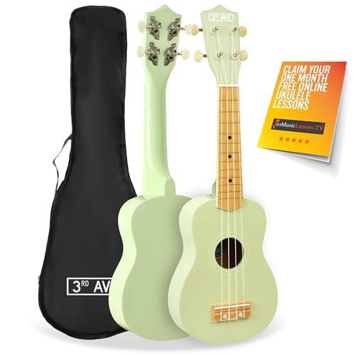 3rd Avenue Ukelele soprano para principiantes de 53 cm, 4 cuerdas de nailon con bolsa de ukelele gratis, color verde pastel, lecciones en línea gratis de 1 mes