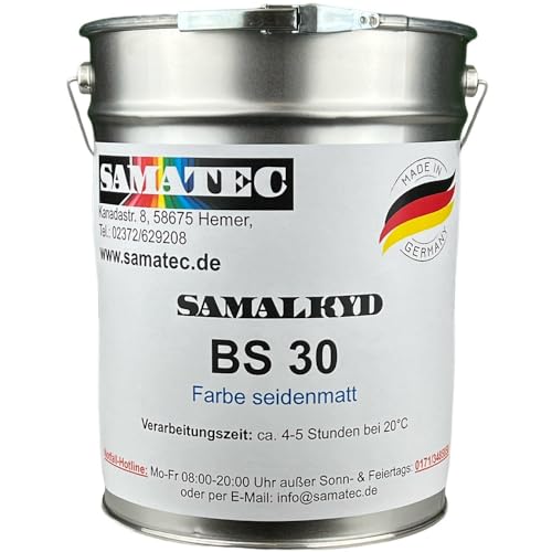 UV-stabile Balkonfarbe Terrassenfarbe Fassadenfarbe Dachziegelfarbe Bodenfarbe Holzfarbe in seidenmatt - SamaLkyd BS30 5Kg für 25m² (Schwarz)