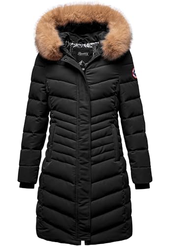 REPUBLIX Damen Gefütterte Dicke Glanz Winter Jacke Mantel Parka mit Kapuze RJ-8015 Schwarz L