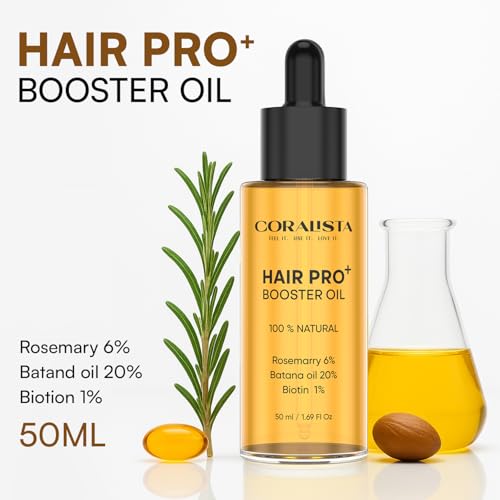 Image of Hair Pro+ Booster Oil Pack of 2 (100ml) - Rosemary 6% + Batana 20% + Biotin 1% | 100% Natural Hair Growth Oil for Hair Fall Control, Scalp Treatment & Hair Thickening | For Men & Women