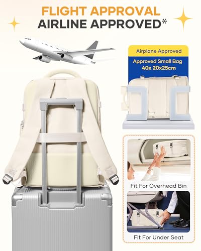 Image of coofay Beige Travel Backpack For Women Men Airline Approved Personal Item Carry On Flight Approved Waterproof Backpack For Traveling On Airplane Weekender Travel Bag
