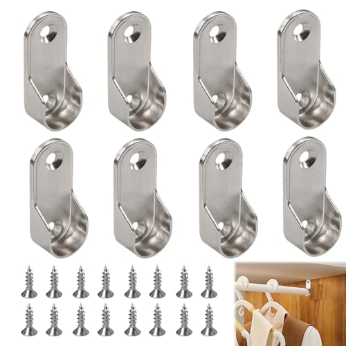Ebksqs 8 Pièces Support de Tringle Penderie en Métal avec Vis, Support de Tube d'Armoire pour Barre Penderie, Fixation Murale pour Placard Dressing Rangement