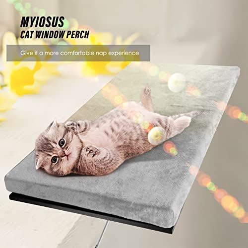 Myiosus Cat Window Bed Hammock, Adjustable Cat Window Perch Seat with Washable Cover, Space Saving & Safety Mounted Kitten Bed, Window Cat Shelf for Indoor Cats Holds Up to 35lbs