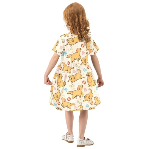 Cute Golden Retriever Yellow Pattern Summer Girls Short Sleeve Dress Casual Dresses Beach Sundress for 2-8 Years3