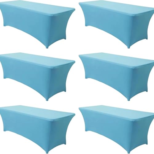 Juego de 6 manteles elásticos universales para mesas rectangulares de 1,8 m, color azul cielo, perfectos para bodas, banquetes, fiestas y eventos