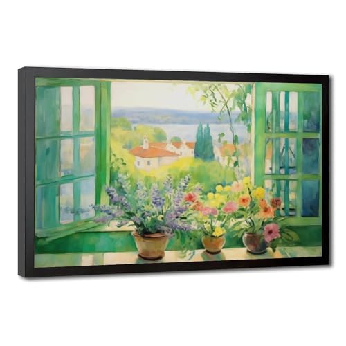 Affiche aquarelle chalet de fleurs sur toile haut de gamme en grand format 61x91cm