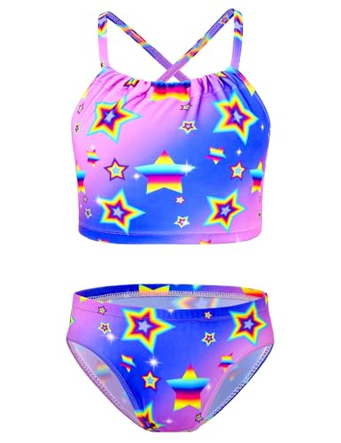 Image of TENVDA Girls Swimsuit 2-Piece Halter Tankini Set Beach Sport Bathing Suit UPF 50+ Swimwear