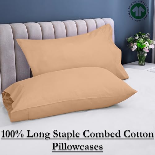 Image of ROYALE LINENS 300 Thread Count 100% Long Staple Combed Cotton Pillowcases Set of 2 - Ultra Soft - King Bed Pillow Cover - 20 inchx40 inch - Breathable, Cool & Crisp Percale Sand Pillow Cases (King, Sand)