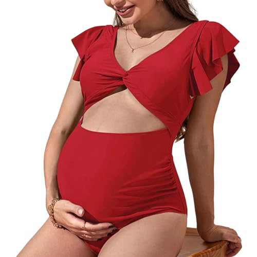 NVOQILIN Traje de baño de maternidad con cuello elegante con volantes en la parte delantera, traje de baño monokini, regalo
