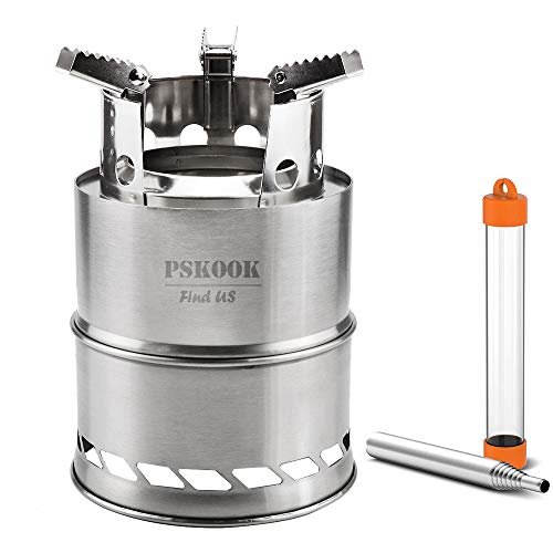 Preisvergleich Produktbild PSKOOK Edelstahl Grill Gasbrenner für Outdoor Kochen Picknick Campingkocher tragbare Faltbare leichte Edelstahl-Herd Holzofen Backpacking Herd Mini BBQ Grill (Type3)