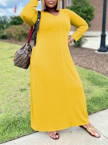Image of TOPSRANI Womens Plus Size Maxi Dresses for Women Oversize Casual Short Sleeve V Neck Loose Plain Solid Trendy Summer Dress