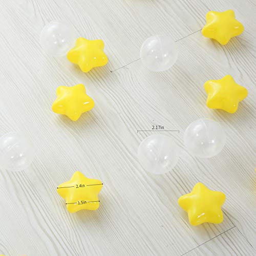 N+A Ball Pit Balls with Stars - Macaron Balls for Filling Ball Pit, Play Tent Playpen Baby Playhouse, 100 Balls, Color Yellow and Transparent