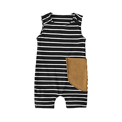 Baby Boy Romper Boys Bodysuit Striped One-Piece Coverall Sleeveless Clothing Set for Baby Girls Black CN70