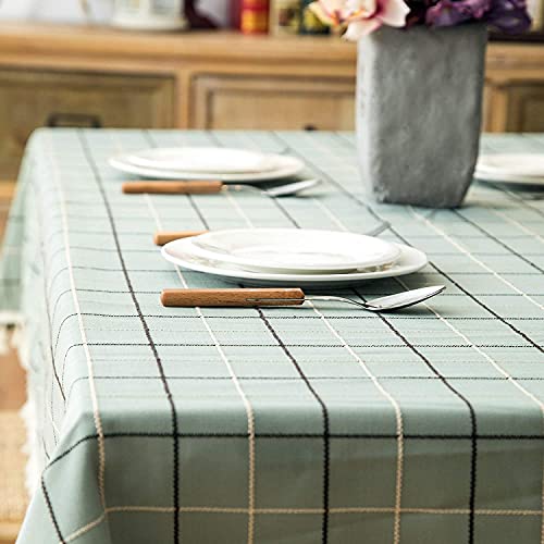 Nappe de table rectangle en polyester vert à glands grille 140x200cm - 4