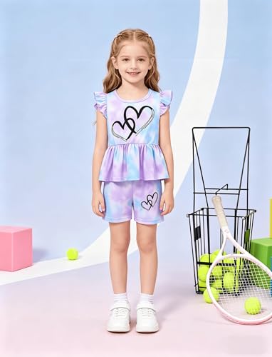 Image of Girls Summer Outfits Toddler Baby Girls Short Sets 2 Piece Clothing Set Flutter Sleeve Shirt and Short 2-7 Years