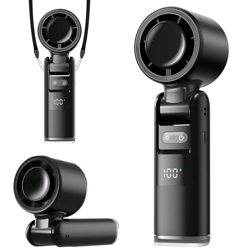 Lerat Portable Handheld Turbo Fan, 5 High-Speed Wind, Battery Operated, Up to 12H Runtime, 3 IN 1 Hand Fan with LED Display & Flashlight, Personal Cooling Fan for Travel, Outdoor, Beach Esse