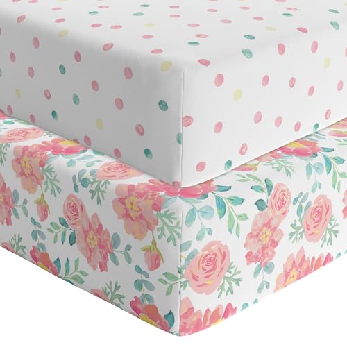 Image of Featherhead™ 2-Pack Fitted Crib Sheets - 100% Cotton - 52" x 28" x 9" for Standard Crib and Toddler Mattress (Percale Garden Floral)