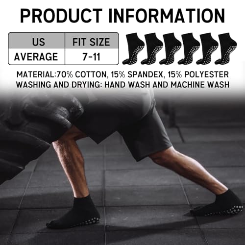 Image of 6 Pairs Men Grip Toe Socks with Cushion Cotton Non Slip Finger Sport Socks for Yoga, Pilates, Gym, Soccer, Basketball